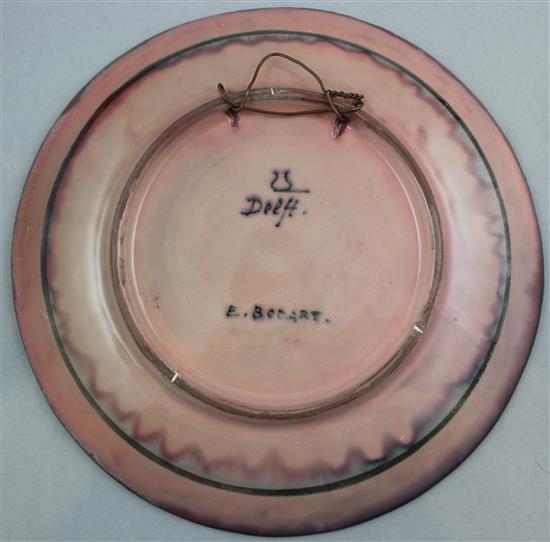 An L.E.F. Bodart Delft lustre wall plate, c.1920, 23cm